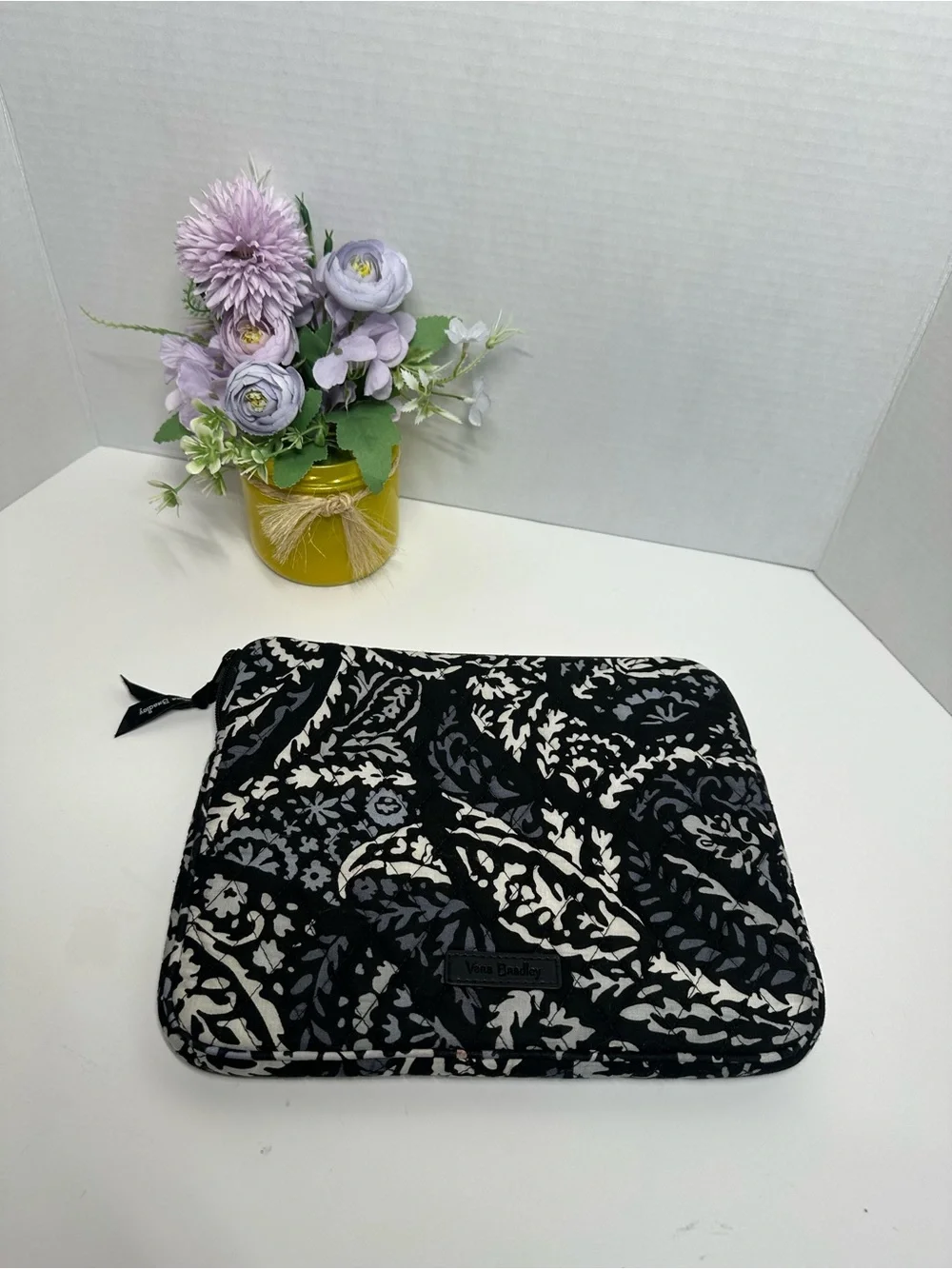 Vera Bradley Black & Cream Floral Quilted Zip Pouch